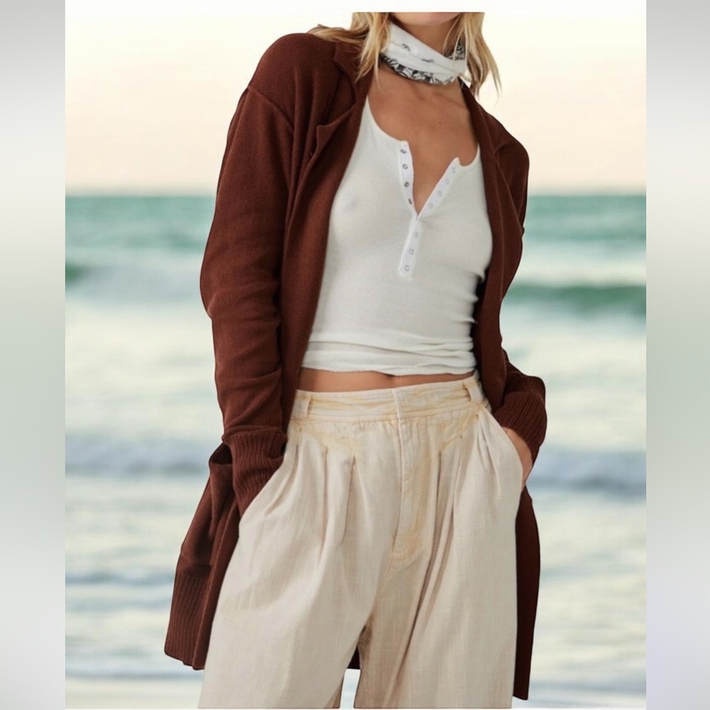 Free People Oversized Desert Blazer Chestnut NWT cardigan style - Picture 2 of 14